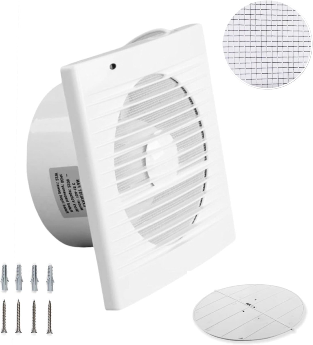 -125 mm - ventilator voor luchtafvoer + geïntegreerd muggennet, 17 W-150 m³/h, badkamer, keuken, kantoor, toilet, VMC