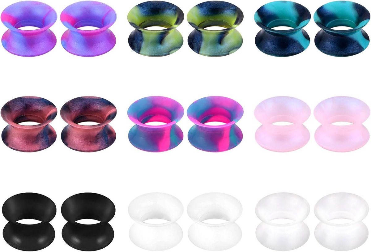 9 paar dubbel uitlopende siliconen oorstretchers - Zachte oorstretchers - Gemengde kleuren - 6-16 mm - 00 g - 2 g