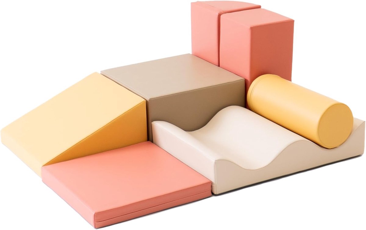 Soft Play Discoverer 7-delige Klimset (Pastel Autumn) | Firm Step Schuim | Veganistisch Leer | CE-gecertificeerd | Bevordert Balans en Motoriek | Groeit met je Kind