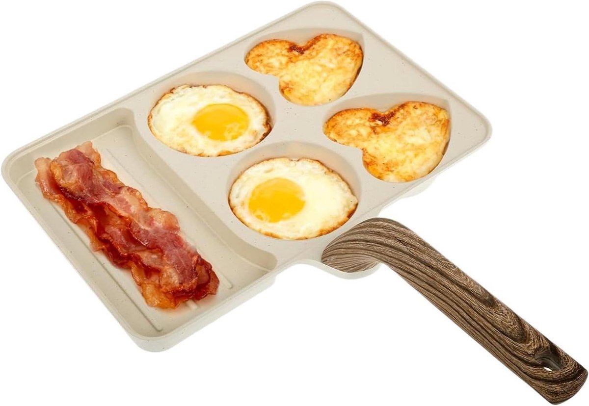 Eierpan - Kleine braadpan - Ontbijt bereiden - Antiaanbaklaag - 355 x 275 cm - Crèmetinten