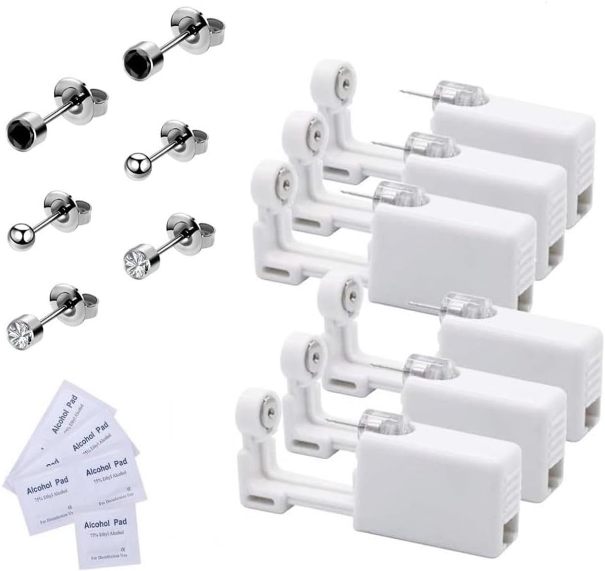 Piercing Wegwerppiercing-pistoolkit voor oor en neus, veilig, steriel, pijnvrij zelf-piercing-gereedschap met oorsteker, aseptisch, hoogwaardige kunststof