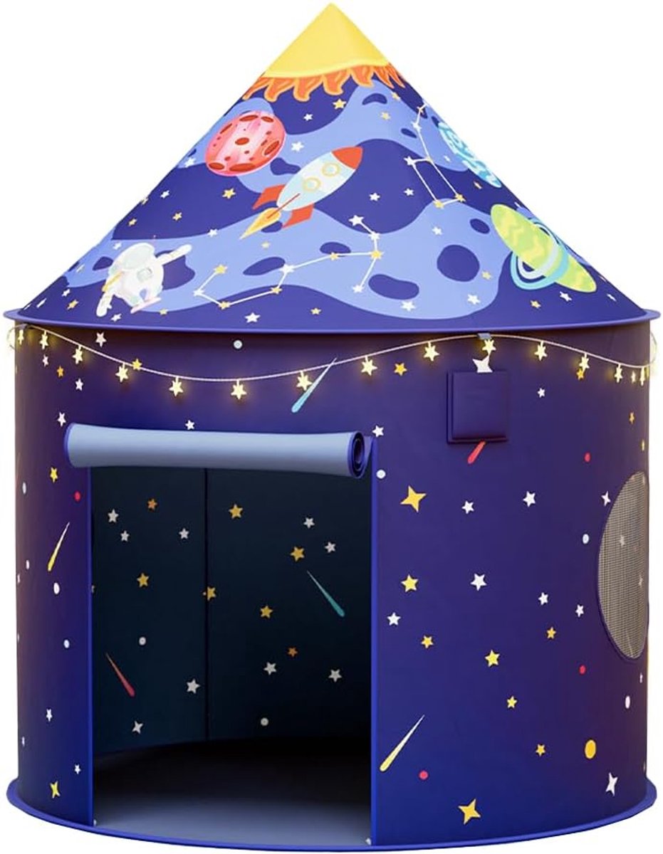 Speeltent voor kinderen, kinderslot, veiligheid en niet giftig, indoor/outdoor, speeltent, speelgoed, omkeerbaar huis, met sterrenkoord licht (Navy)