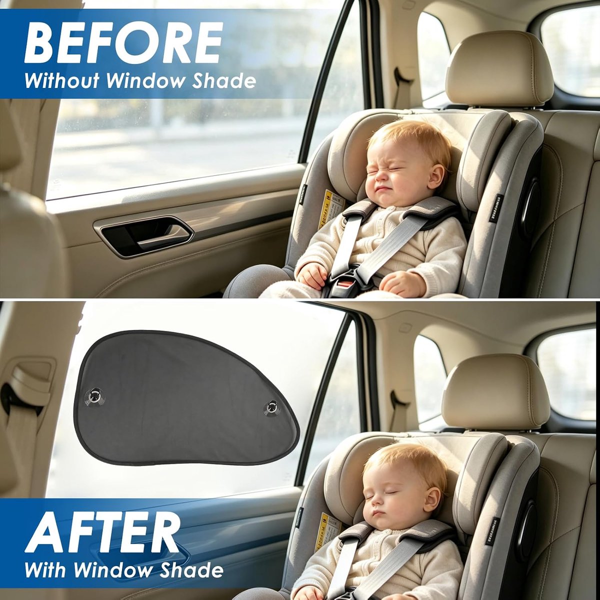 Zonnescherm voor baby's, uv-bescherming, hittebescherming, zonwering voor autoruit voor kinderen, opbergtas, 65 x 38 cm (2 stuks)