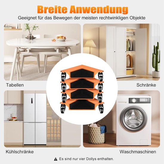 4-delige transportroller, meubeltransportroller, driehoekig, 639 kg, draagvermogen meubelroller, transportwielen van koolstofstaal, industriële roller, transporthulp voor verhuizing — afbeelding 2