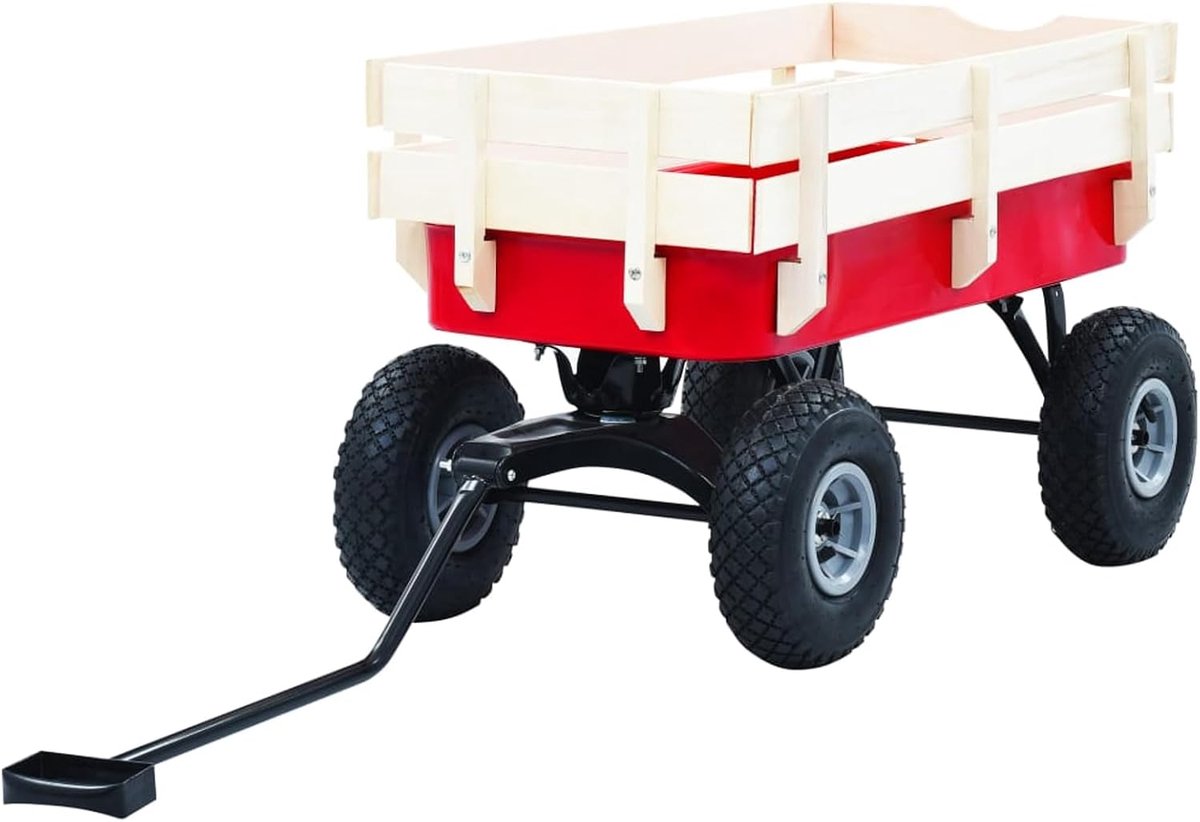 Handwagen, 150 kg draagvermogen, rood, staal en hout, robuust voor tuinieren, transport145508