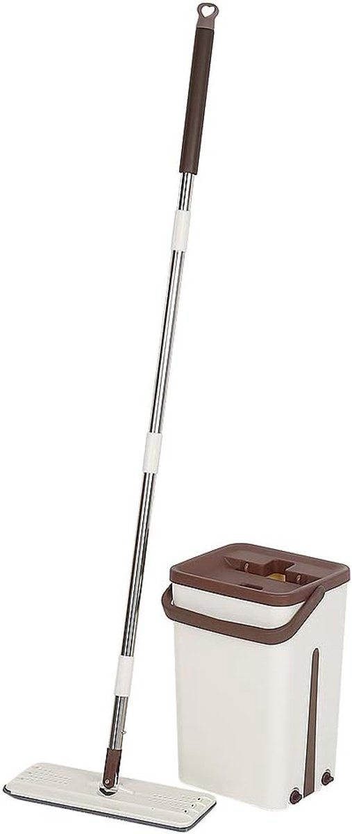 Mop en emmer Set 360 ° draaibaar, emmer met 2 kamers, elution voor dubbel gebruik, met 2 microvezelmatten