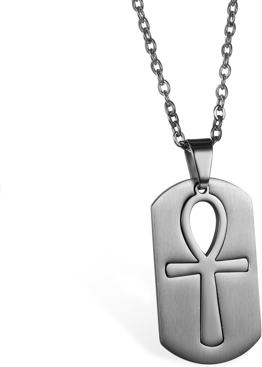 Cross Tag Hanger Ketting: Klassieke Dog Tag Hanger met Afneembare Egyptische Ankh Cross RVS Ketting voor Mannen