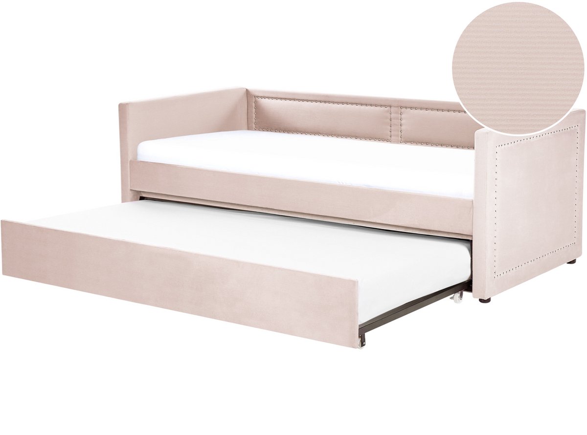 MIMIZAN - Eenpersoonsbed - Pastelroze - 90 x 200 cm - Corduroy