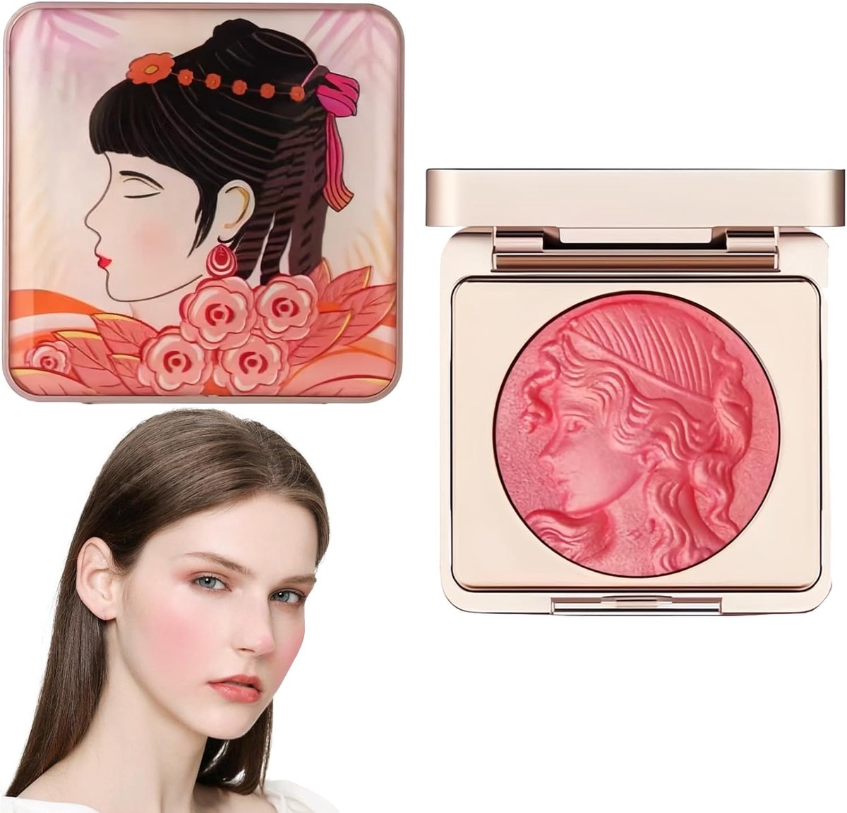Reliëf blush for cheeks roze, lichtgewicht blush palet, 6 g, rouge poeder, natuurlijke glans, waterdichte rouge, langdurige gezichtsmake-up