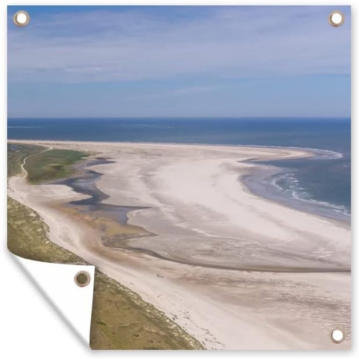 Tuinposter - 200x200 cm - Ameland en de Waddenzee van bovenaf