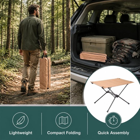 Campingtafel inklapbaar - opvouwbaar kaki - met draagtas - ideaal voor picknicks - SnelShoppen — afbeelding 4