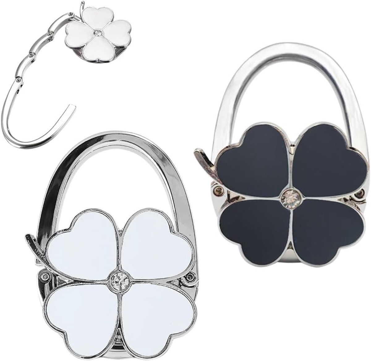 Vier haken, tafeltas, opvouwbare haken, deur, tafeltas, houder, elegante handtas, accessoire voor dames, praktische haak voor tassen (wit en zwart)