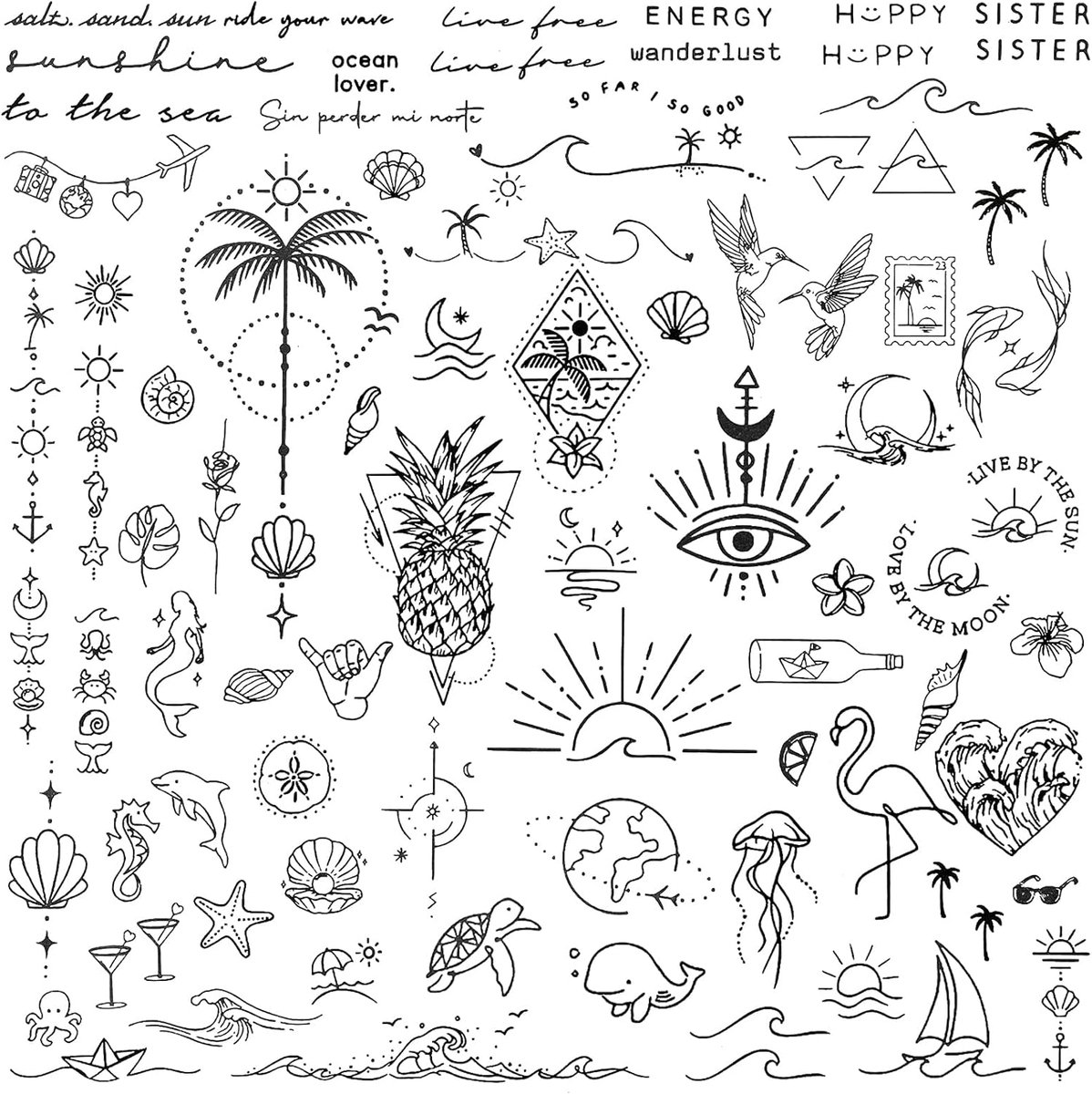 Tijdelijke tatoeages, 3 vellen, tijdelijke tatoeages, duurzaam, voor dagelijkse activiteiten, vakantie, feestjes en strandvakantie, zwart