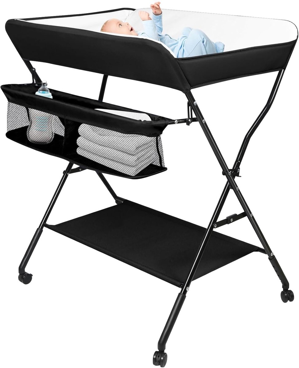 Baby Opvouwbaar en Draagbaar, verschillende varianten beschikbaar Luierrek inclusief, Inklapbare luiertafe, multifunctioneel inzetbaarl-86 * 62 * 96 cm-zwart