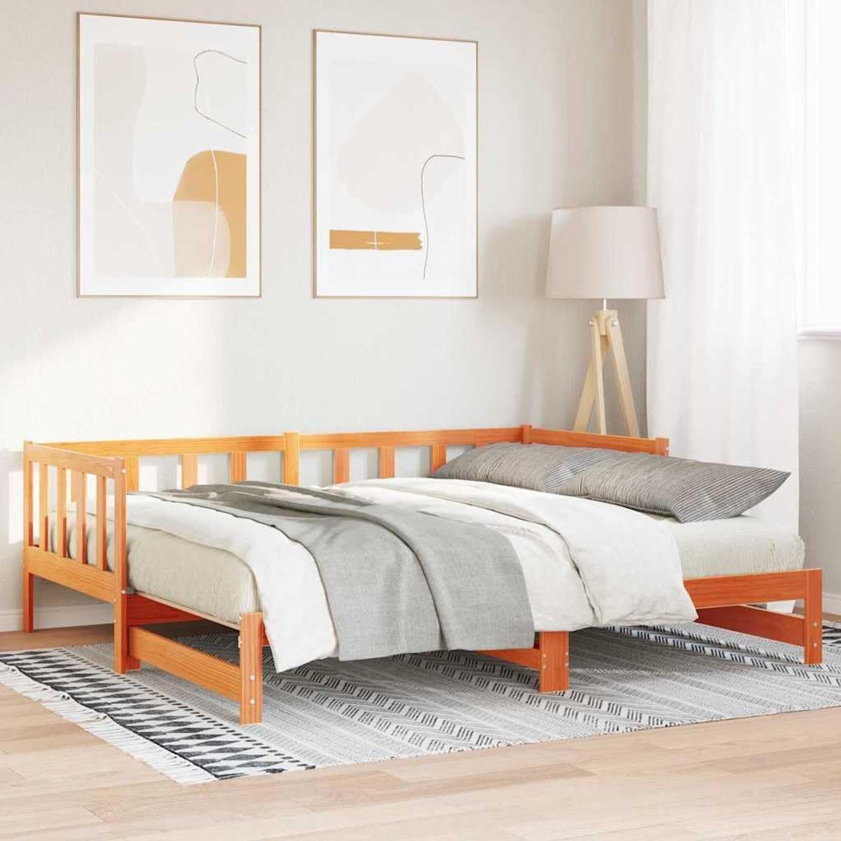 Dagbed met uittrekbed Wasbruin massief grenenhout 203,5x184x66 cm logeerbed