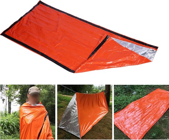 Nood Bivakzak - Survival Slaapzak - Buiten Overleven - Hoge Zichtbaarheid Oranje - 210 x 90 cm - Oranje — afbeelding 2