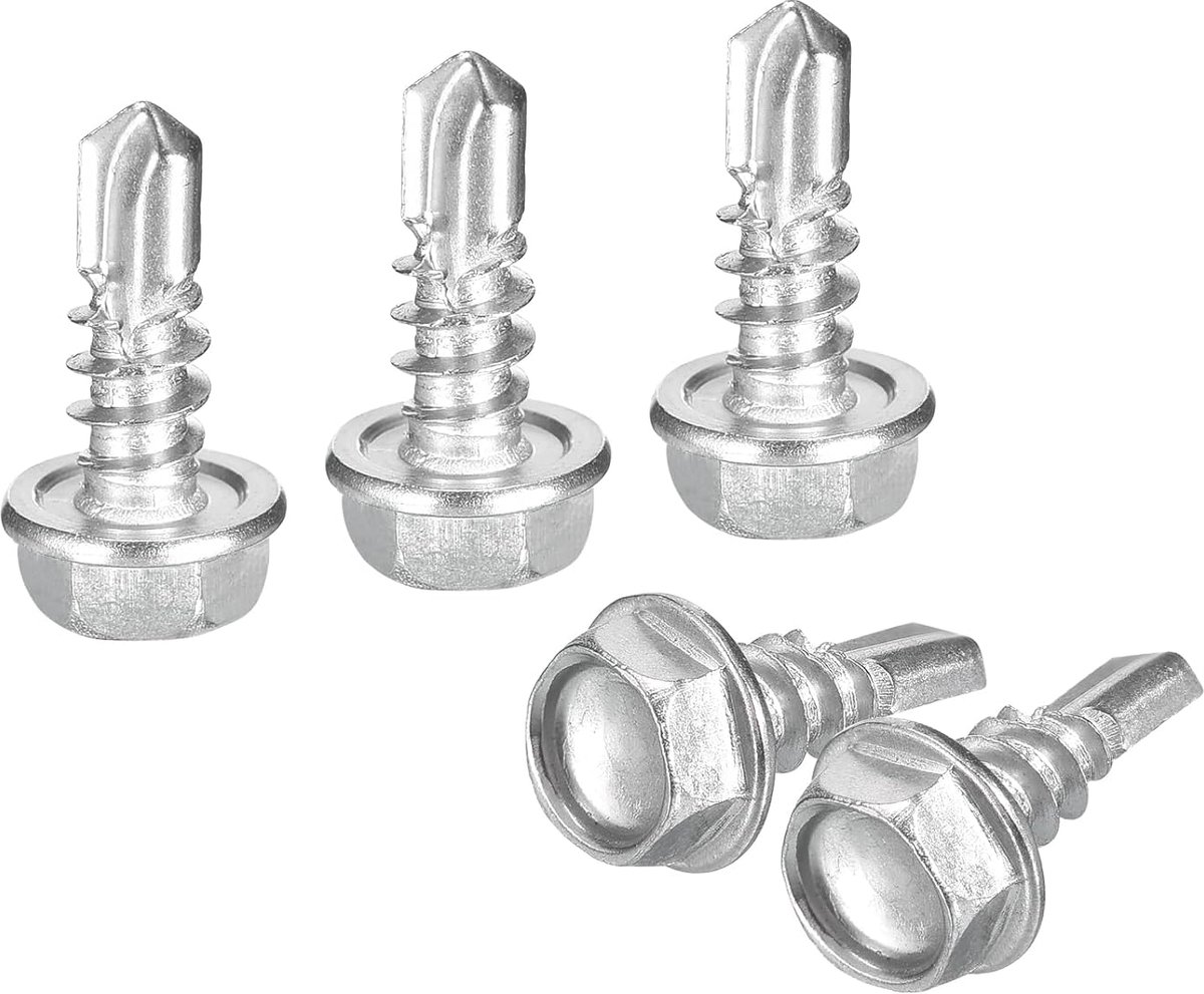 50 stuks #8 x 1/2" zelfborende schroeven, 410 roestvrij staal, zelftappende schroeven voor metaal, zeskantkop, plaatstaal