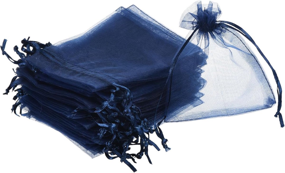 Organzazakjes, 100 stuks, 10 x 12 cm, met trekkoord, transparante cadeauzakjes, gastgeschenkzakjes voor sieraden, bruiloften, feesten, Kerstmis, marineblauw