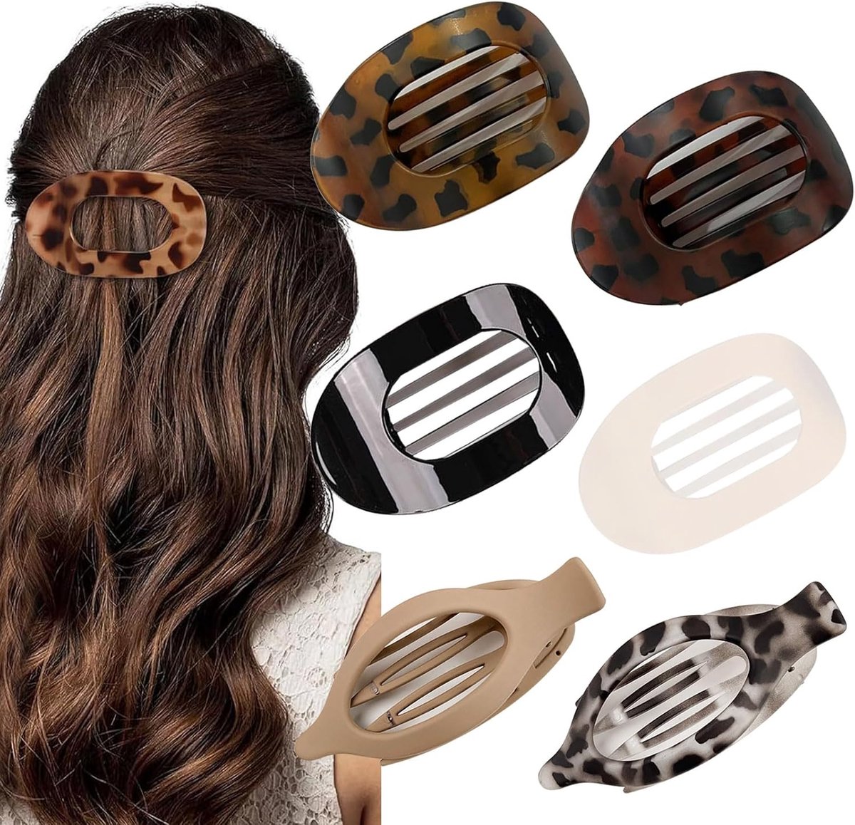 6 stuks platte haarclips voor vrouwen en meisjes, gebogen ontwerp haarklauw voor liggen, rijden werken, sterke houder voor dik dun haar, antislip haaraccessoires, meerkleurige koppelkleding