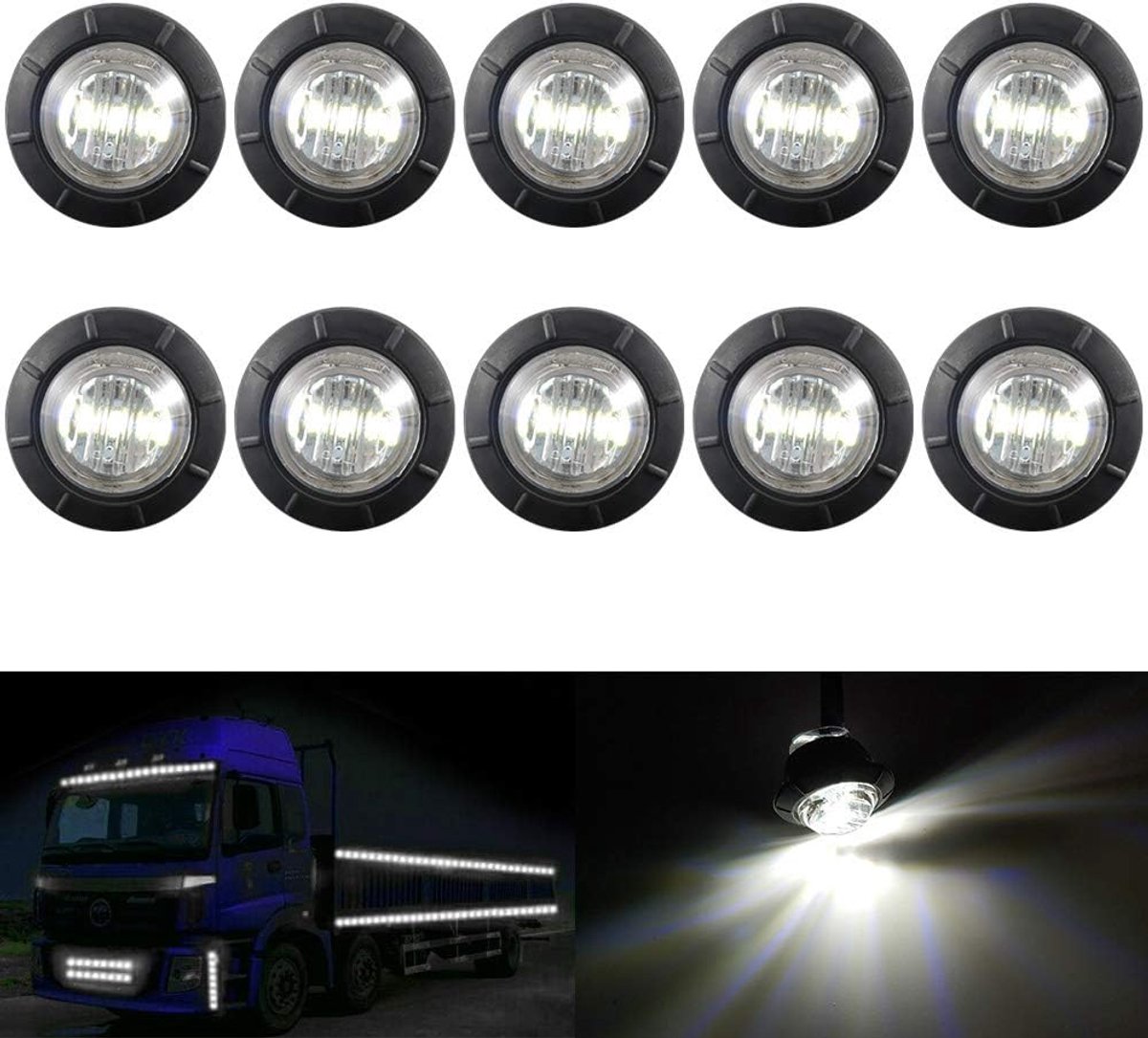 3/4" ronde led voor achter, zijmarkeringsindicatoren, licht, waterdicht, bol, afstandlicht, 12 V, voor auto vrachtwagen (wit)