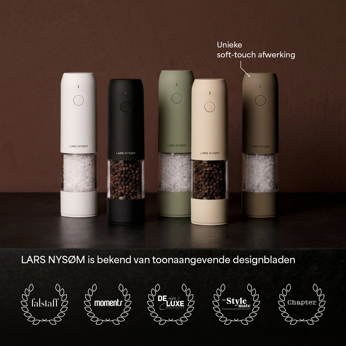LARS NYSØM LARS NYSØM Elektrische Zout- en Pepermolen Set van 2, USB-C Oplaadbaar, Automatische Kruidenmolen, Instelbare Maalgraad, Keramisch Maalwerk, LED-licht, Navulbaar (Cream Beige) — cadeau in Kookcadeaus - foto 4