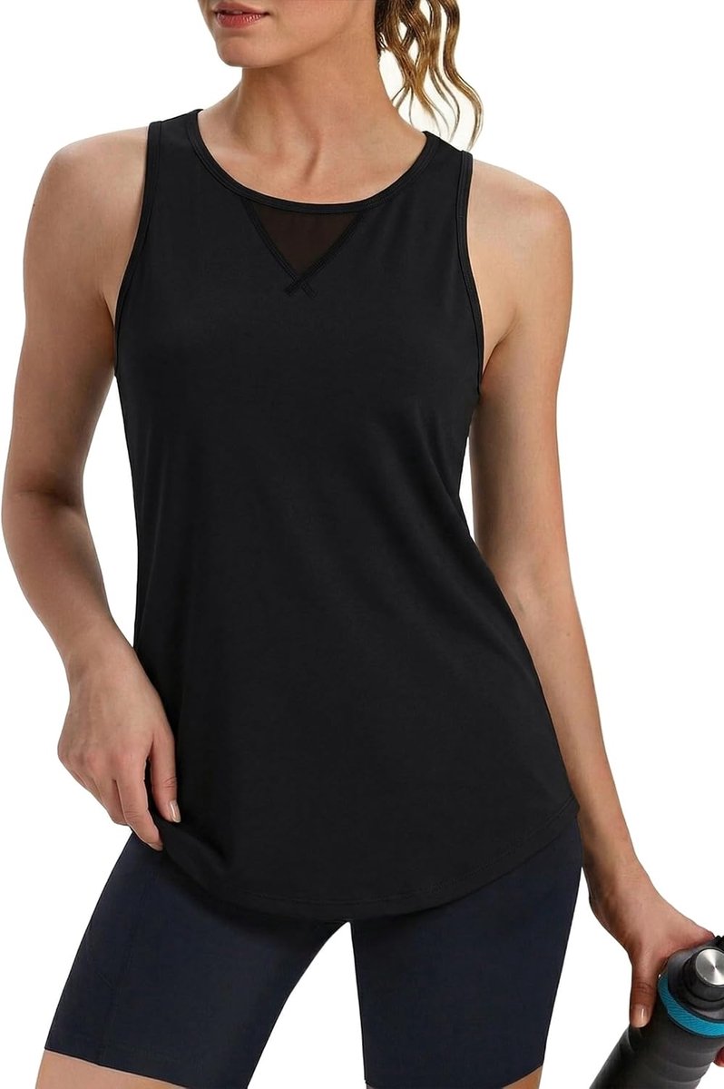 Sporttop voor dames, tanktop, zomer, mouwloos sportshirt, fitnesstop, loopshirt, wandelshirt, ademend, yoga-shirt met mesh-inzetstuk, sneldrogend, S-XXL