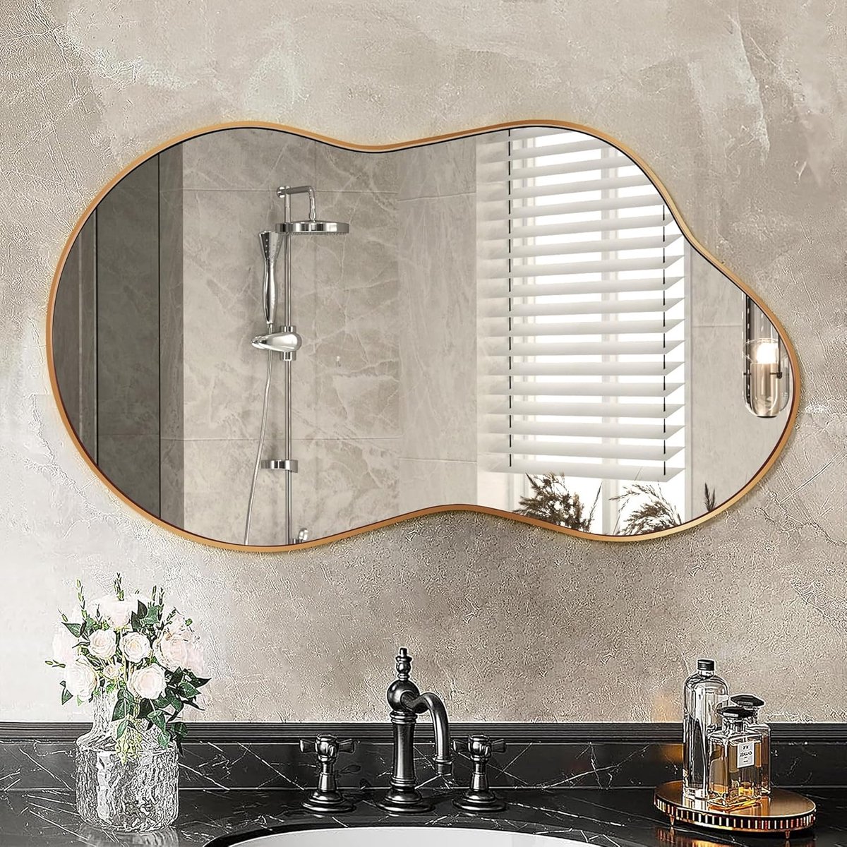 wandspiegel, decoratieve spiegel in goud/zilver/zwart met aluminium frame voor badkamer, slaapkamer, woonkamer, inloopkast, entree