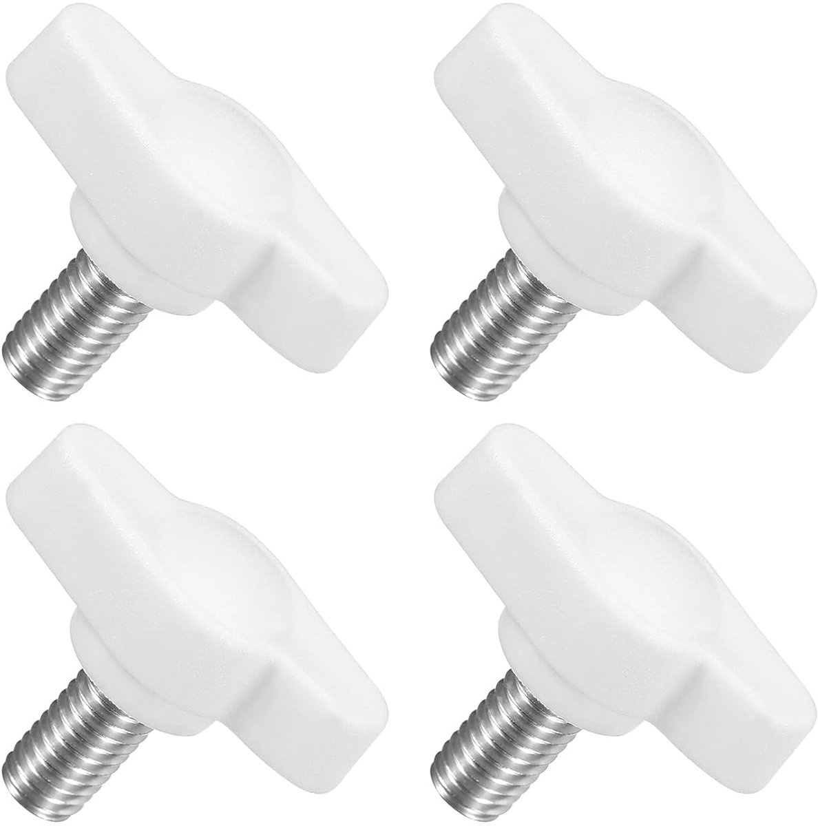 4 stuks T-vleugelgrepen met vlinder, spanknop schroef M6 x 12 mm buitendraad schroeven roestvrij staal 304 handvat 27 mm diameter voor reserveknop, wit