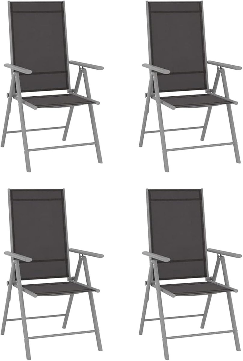 Tuinstoelen, 4 stuks, inklapbaar, tuinstoelen, tuinstoel, stoel, stoel, balkonstoel, tuinstoelen, terrassen, balkonstoelen, textileen, zwart