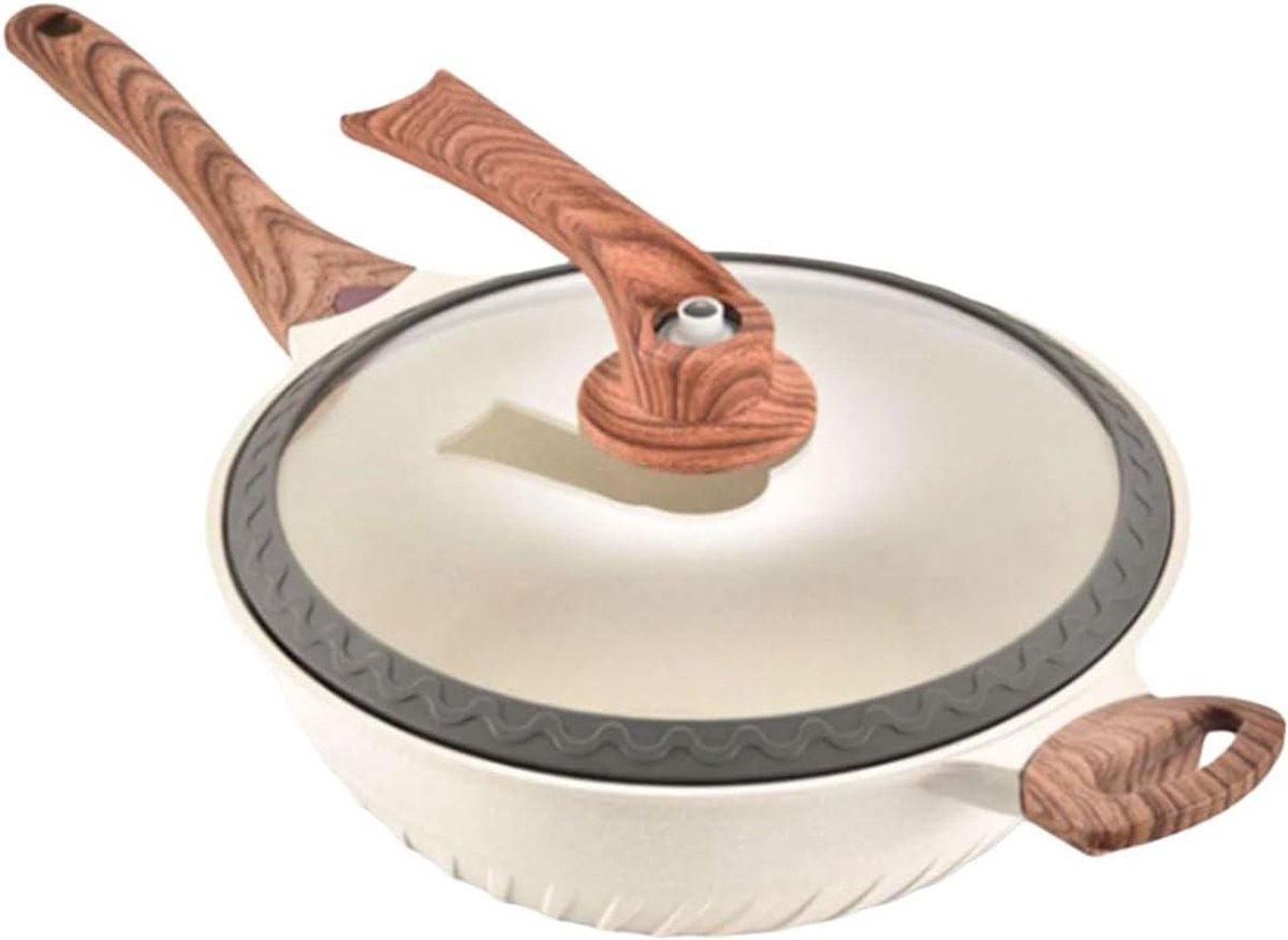 Frituurpan met Deksel - Koekenpan Braadpan - Koken en Bakken - Dubbele Hendels - 32 cm - Wit