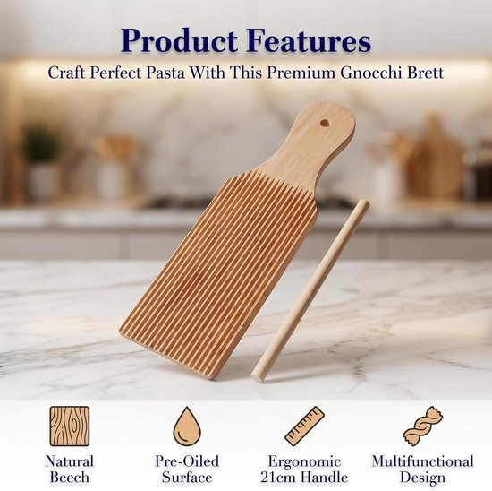 Gnocchi Board en Garganelli Stripper Set - Echte natuurlijke houten pasta-maker met diepe groeven en walspinnen - Handgemaakte Italiaanse nudelgereedschap voor zelfkoken thuis en cadeau — afbeelding 5