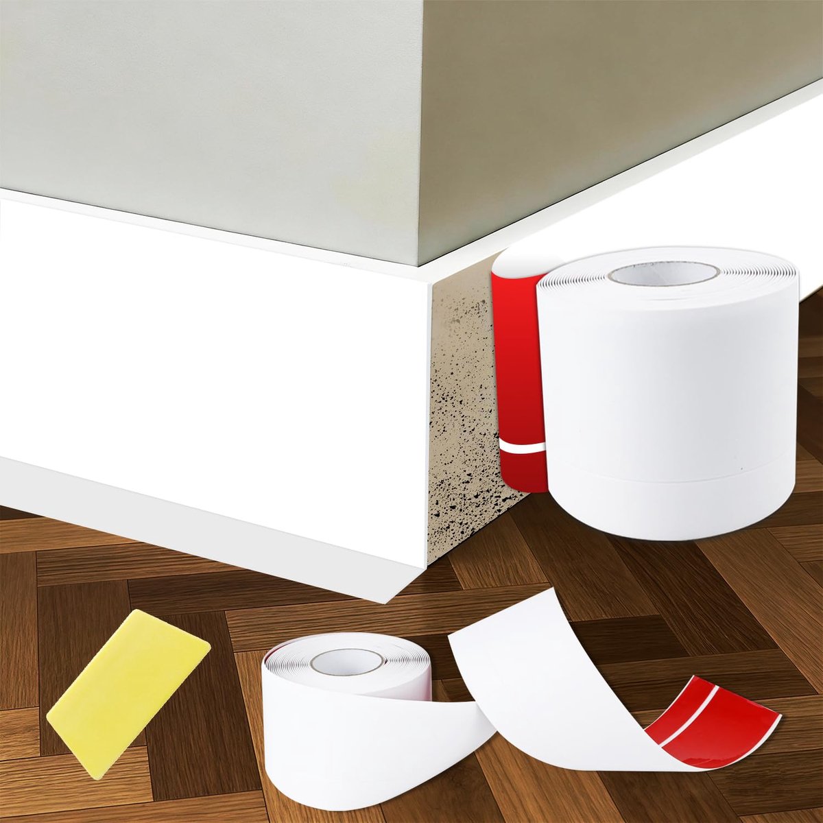Zelfklevend, 6M Zelfklevende Randbescherming Leisten PVC Wit Knikleiste Sokkelstrip, Zelfklevende Leisten Geschikt voor Hoeken, Keukens en Badkamers