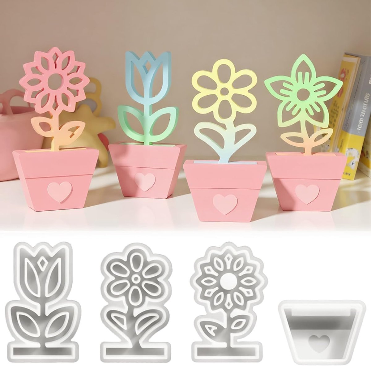 Gietvormen Lente, 3 stuks siliconenvorm Bloemen met Sokkel Gietvormen Siliconen Lente Bloemen, Kersen Gieten Vormen Bloemen Gipsvormen Om Te Gieten Tulpen Zonnebloemen Kersenvormen Om