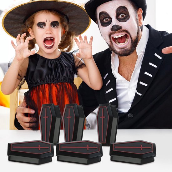 Dozen mini-doodskist Halloween miniatuurfiguren zwarte doodskist beeldje Halloween sarg-lekkernij miniatuur doodskist sieraden met deksel accessoires — afbeelding 2