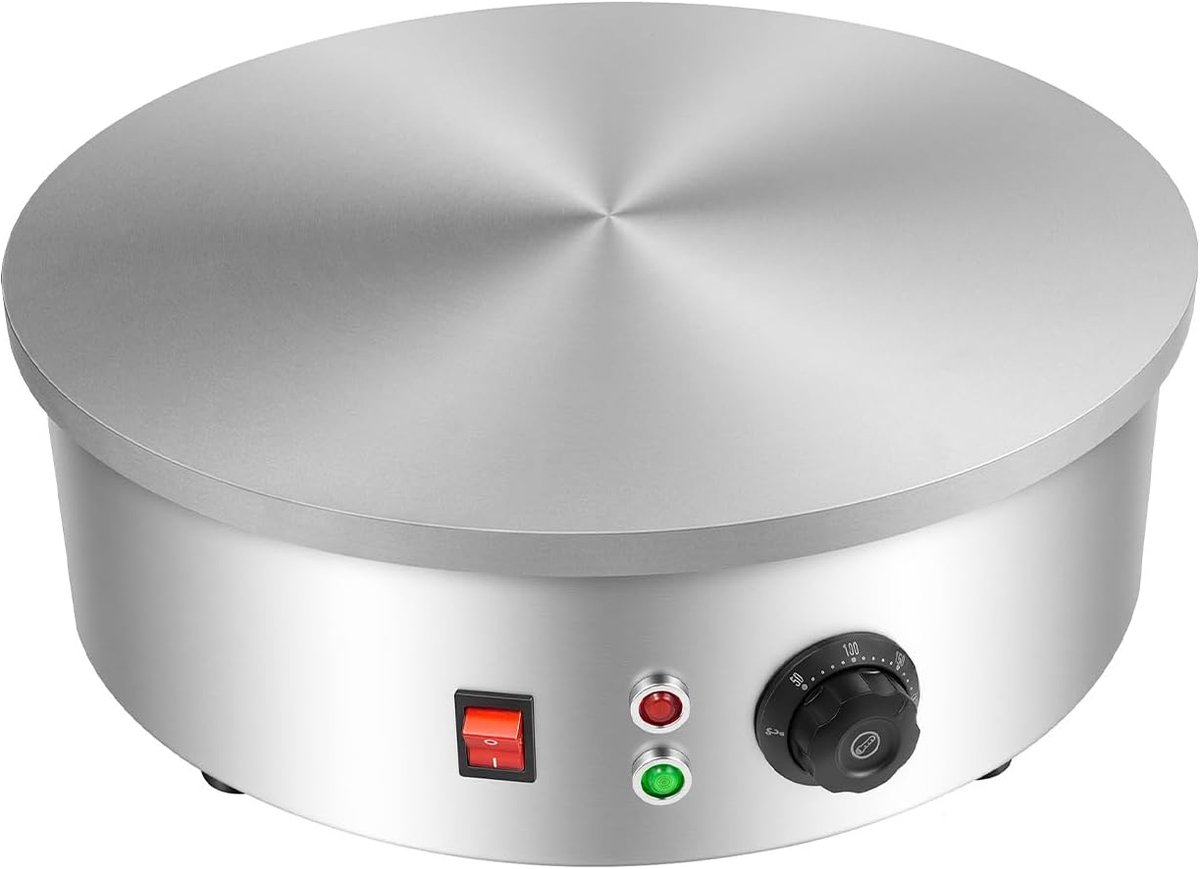 Pannenkoekenmaker van 45 cm, met anti-aanbakplaat, 220 V, met type F-Schuko-stekker, temperatuurregelbare pannenkoekengrill voor pannenkoeken, jianbing, crêpes en ontbijt, thuis en in de