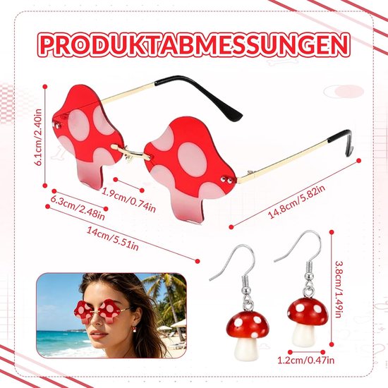 Paddenstoel Zonnebril - Feestbril Oorbellen - Feestelijke Outfit - Uniek Paddenstoel Design - 10 x 10 x 1 cm — afbeelding 3