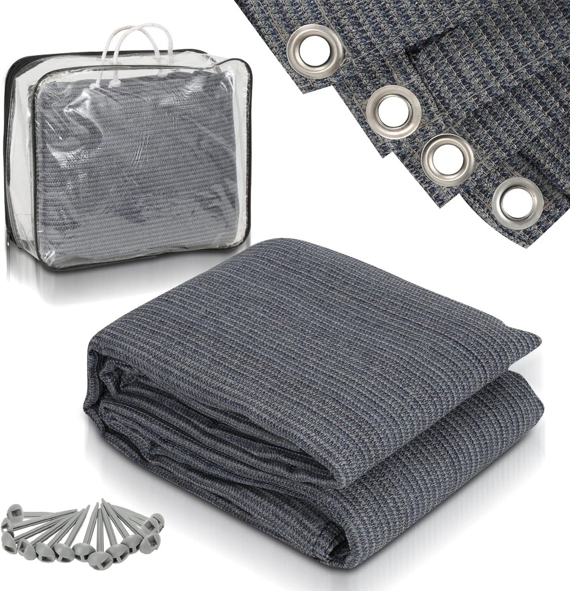 Luifeltapijt, tentvloer voor camping, ademend, antislip, wasbaar, tenttapijt met 13 haringen en draagtas (grijs-blauw)