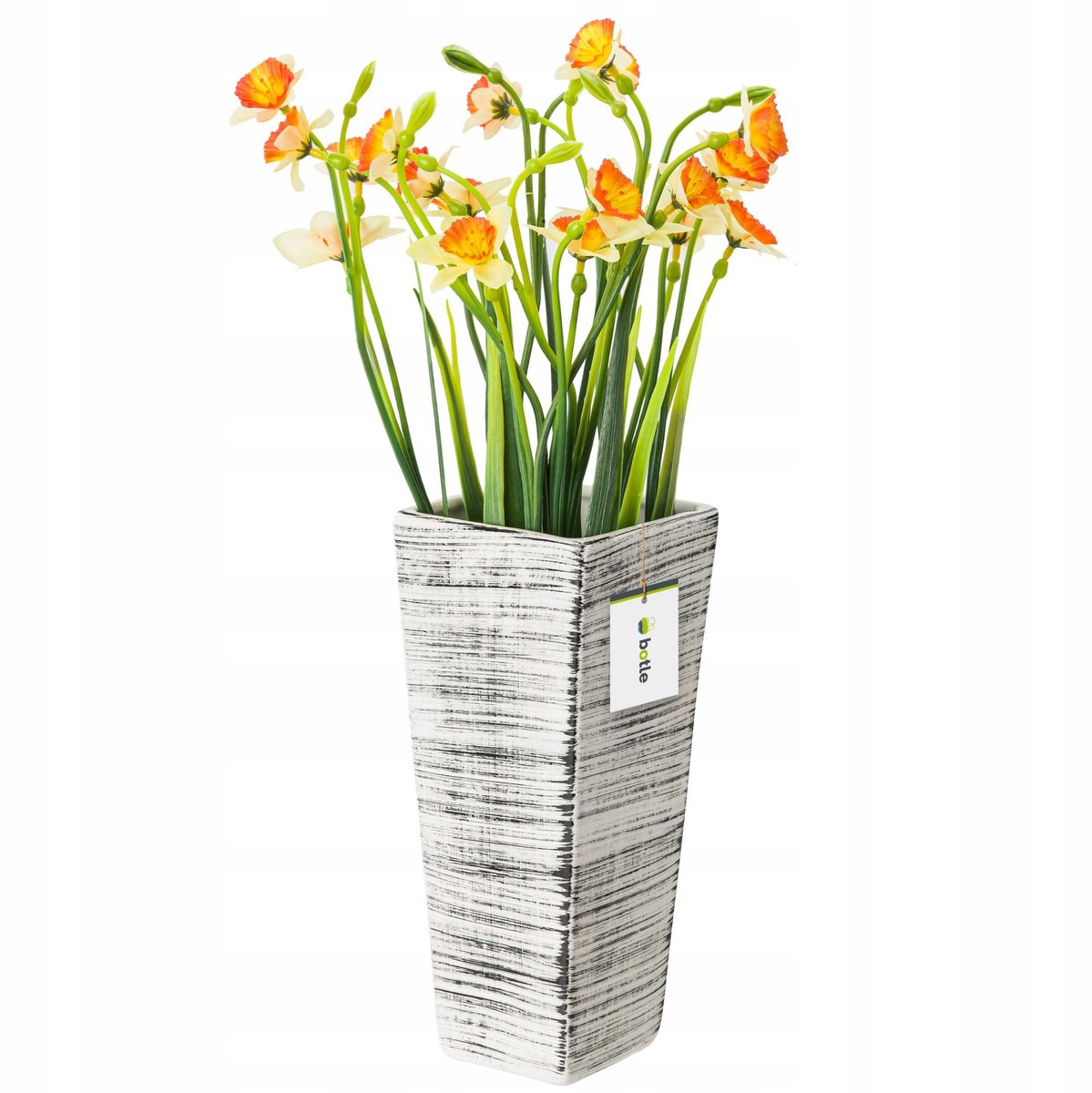 Keramieken Vaas Trapez Wit Zwart 25cm - Stijlvolle Decoratie