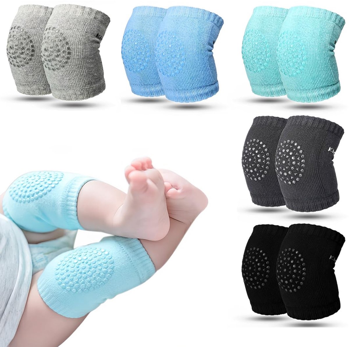 babykniebeschermers 5 paar - antislip katoen - kruiphulp voor baby's - beschermt knieën tijdens het kruipen - ShopVlot
