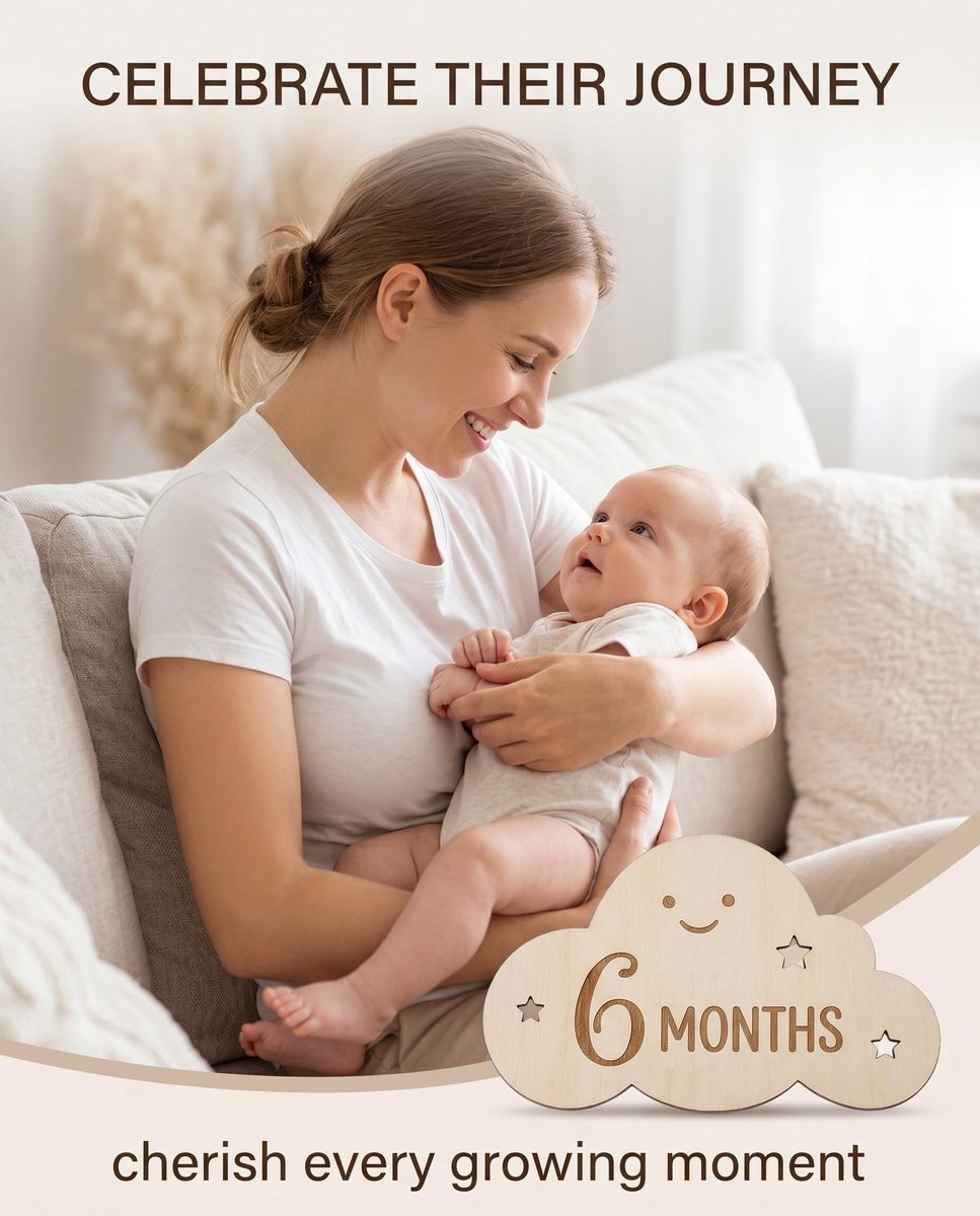 Houten kaarten voor baby's - dubbelzijdig - 8 stuks - perfect voor groeifoto's - ShopVlot