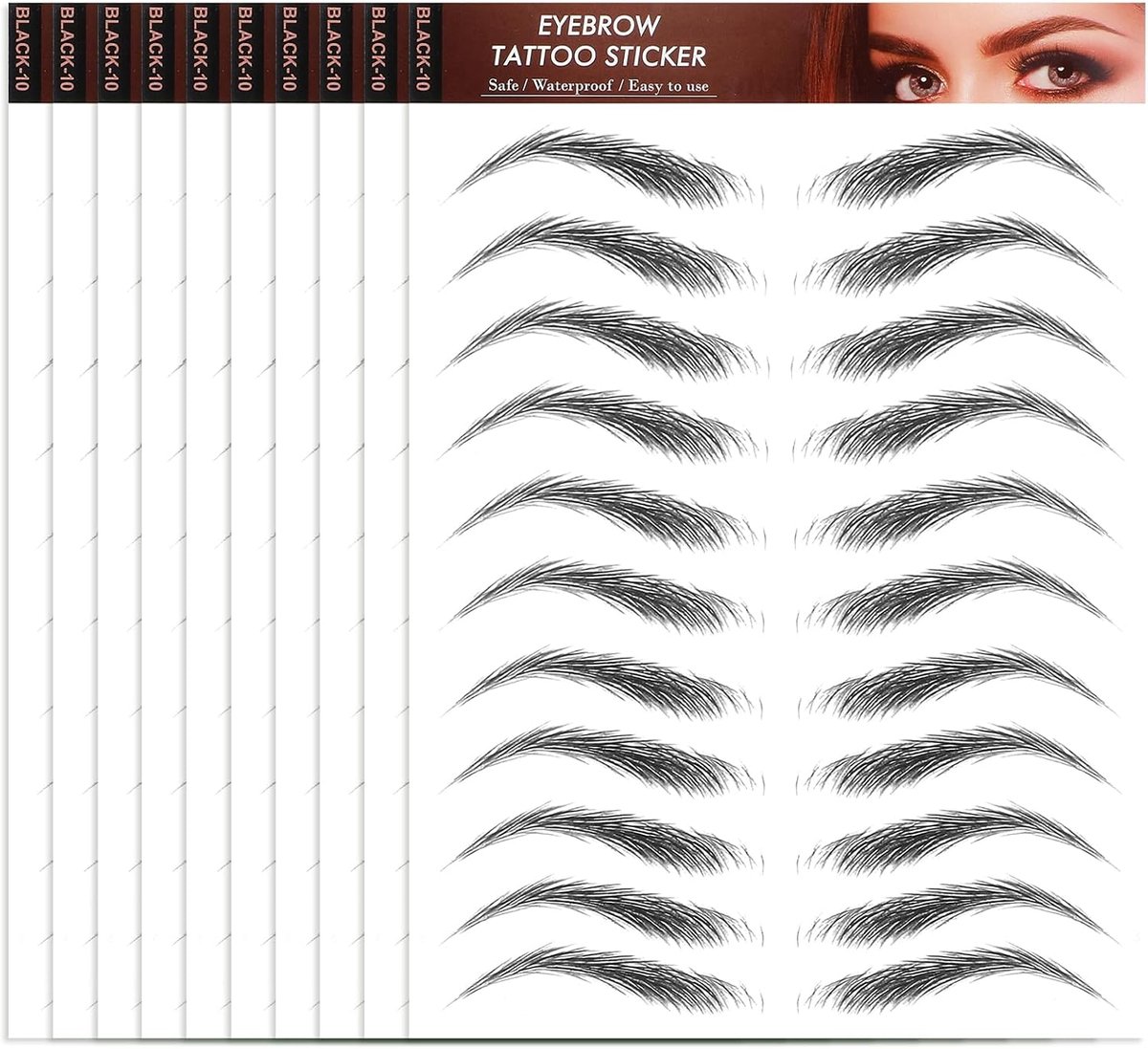 Eyebrow Tattoos Waterproof - Pack van 10 - Zelfklevend - Vlekbestendig voor een perfecte look - ShopVlot