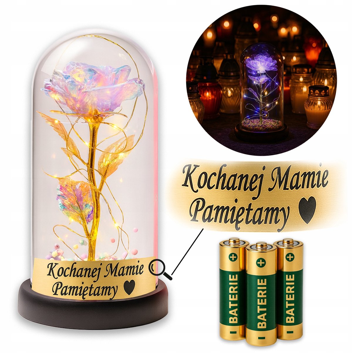 Eeuwige Roos in Glas met LED - Gepersonaliseerde Grafdecoratie