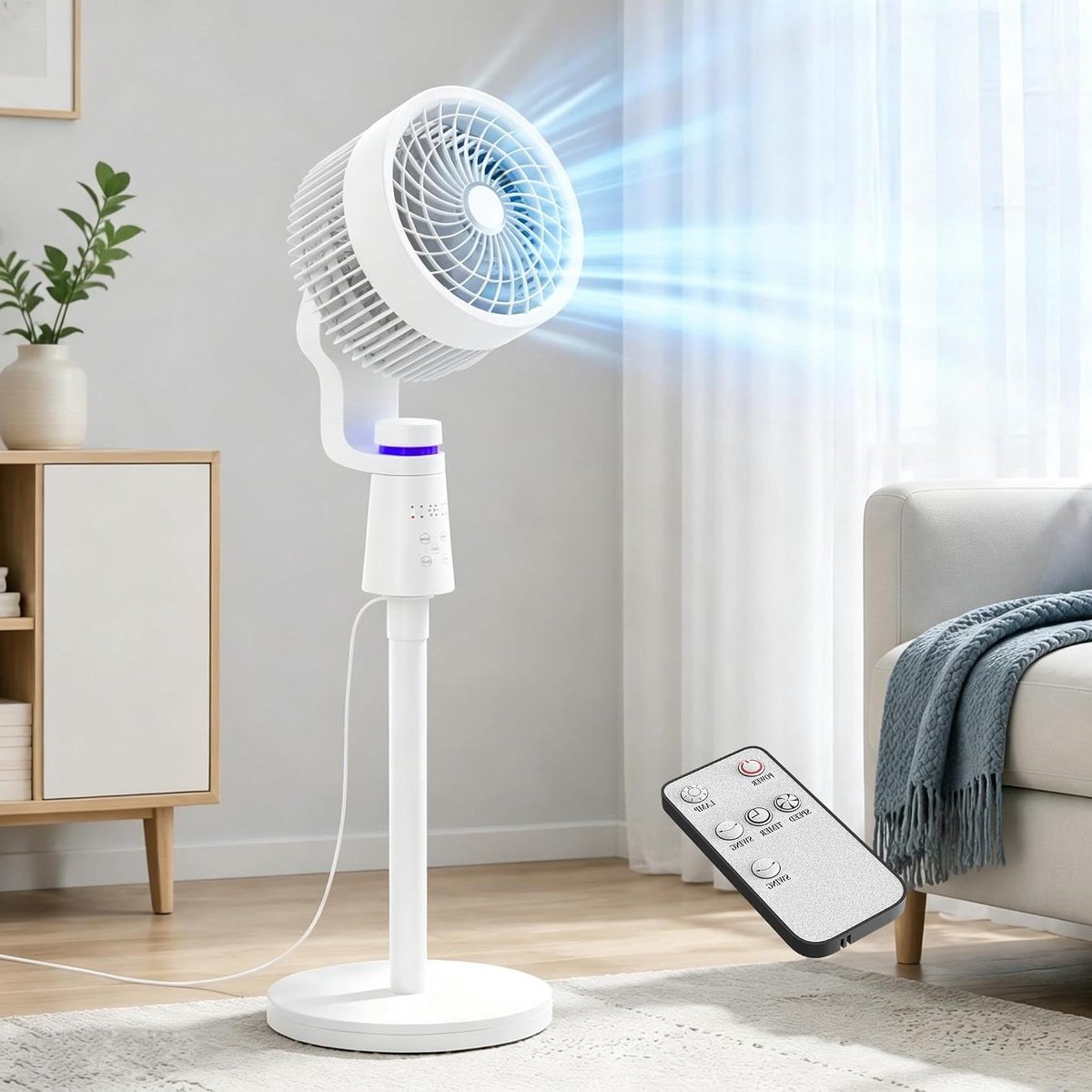 Staande Ventilator - Vloerventilator Stille Fan - Ruimtekoeling - Dubbele Oscillatie - 96.5 cm Hoogte - Wit