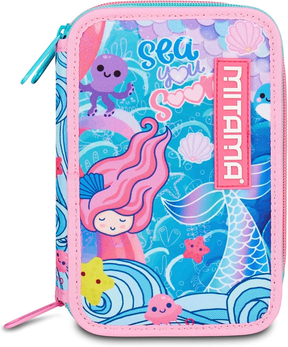 Etui met 3 vakken - Triple Ocean Vibes - Capaciteit 47 stuks - Compleet met potloden en stiften - SnelShoppen
