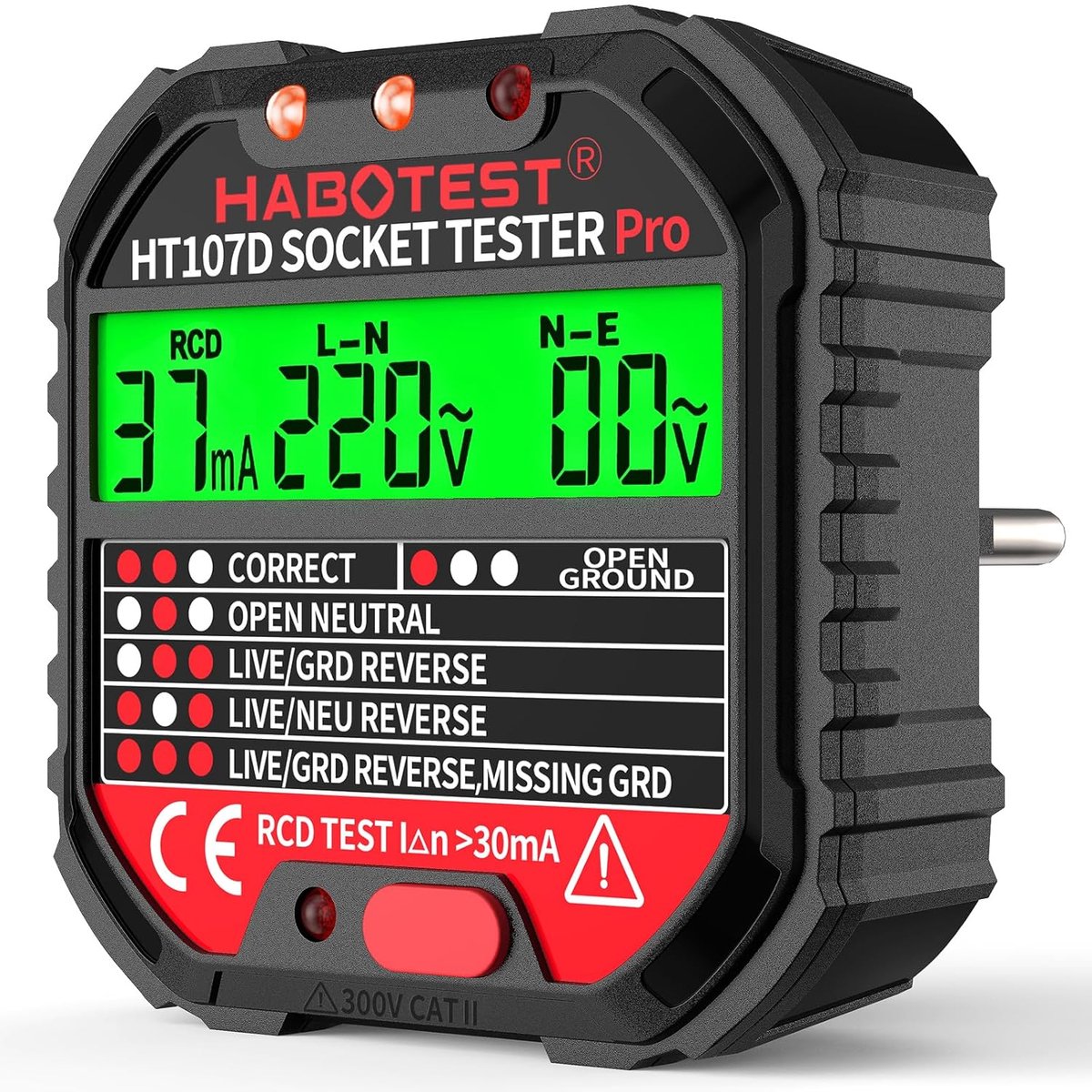 Circuit Testers Plug Tester Socket Tester with RCD test Automatic Circuit Polarity Voltage Detector 90-250V/CAT.II 300V - Testapparaat voor stopcontacten