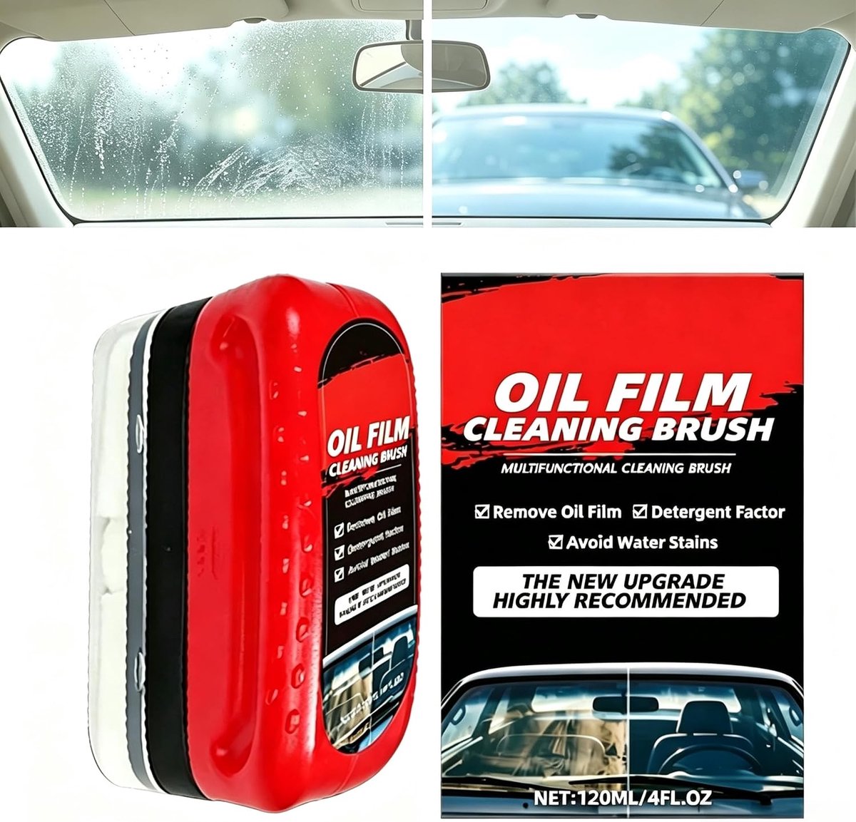 Auto-oliefilm-reinigingsborstel 120 - streepvrij en waterafstotend - anti-condens - helder zicht bij regen - SnelShoppen