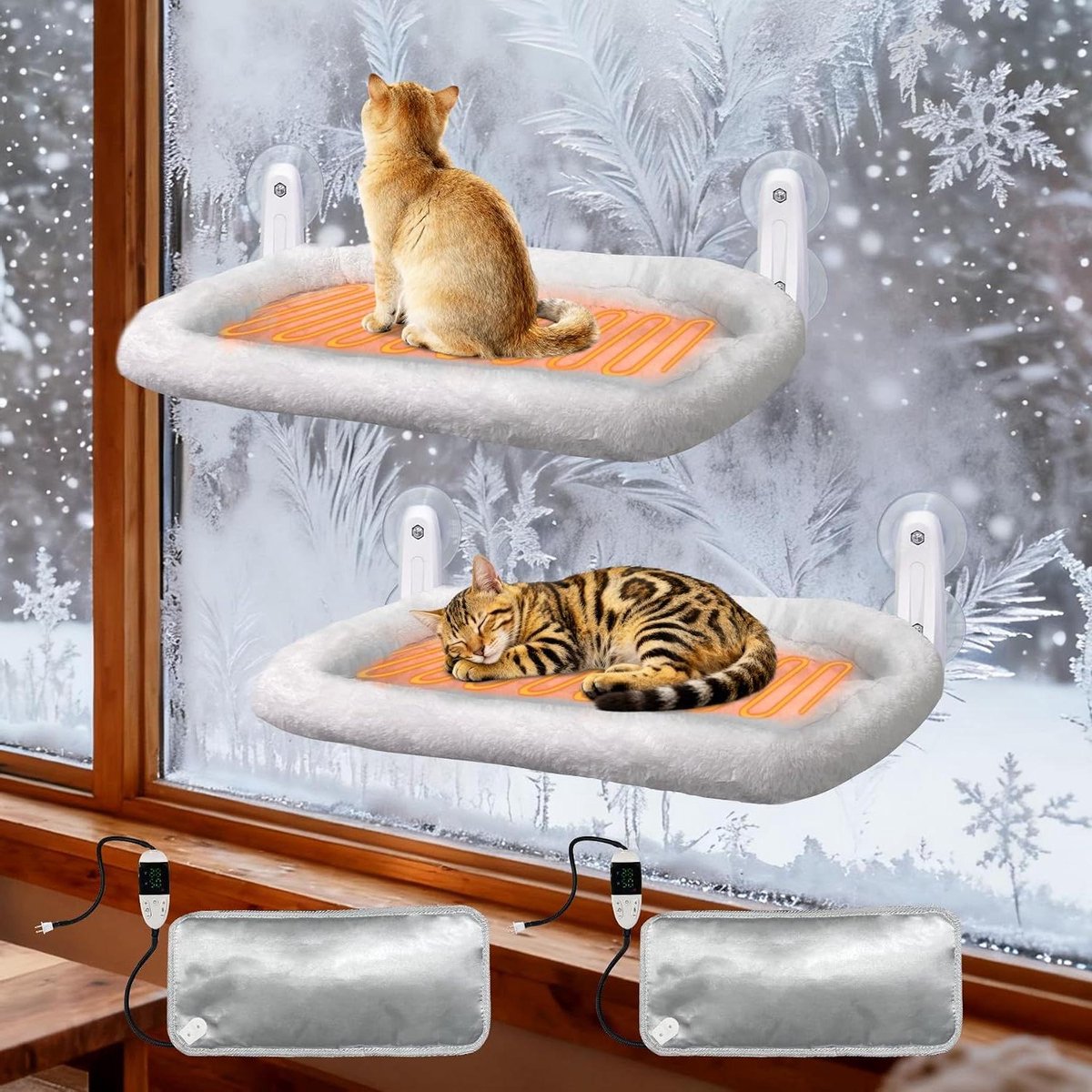 Kattenraam Zitstokken - Verwarmd Kattenbed - Ontspannen Katten - Dubbele Zitstokken - 2 stuks - Wit