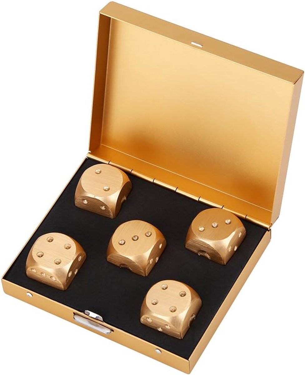 Dadi poliedrici set - 5 delige aluminium dobbelstenen - luxe gouden doos - perfect voor tafelspellen - SnelShoppen