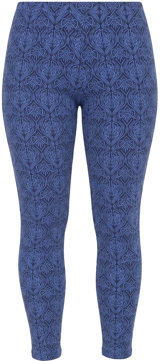 Ulla Popken - Dames - Legging bloemen elastische tailleband stretch - Marine - Maat 46+