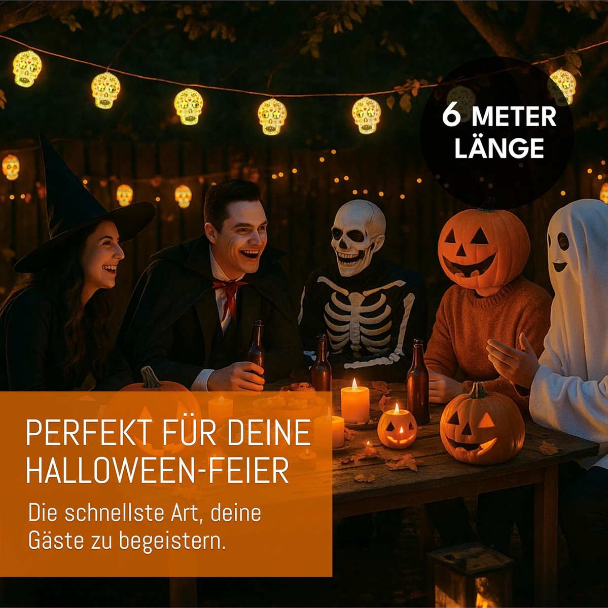 Halloween verlichting 5 meter - 20 LED warm wit - met batterij timer - sfeervolle decoratie voor Halloween - SnelShoppen